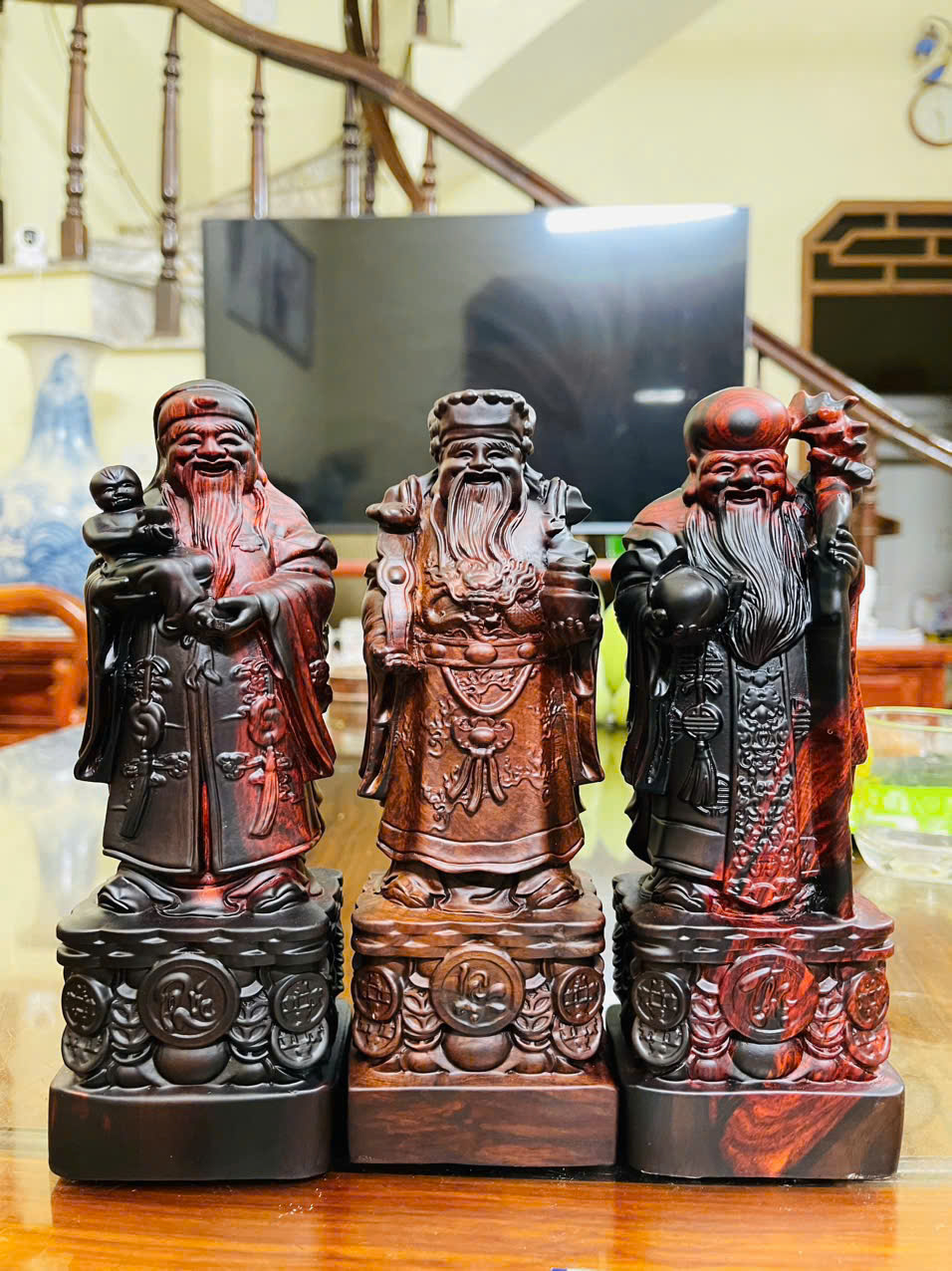 Tượng Tam Đa gỗ trắc đỏ đen già đanh – hàng hiếm sưu tầm phong thủy