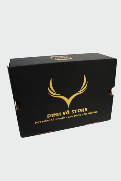Hộp carton đựng giày in flexo 32x22x12cm (đen-vàng)