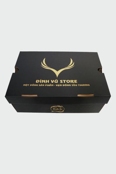 Hộp carton đựng giày in flexo 32x22x12cm (đen-vàng)