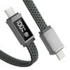  Cáp sạc hiển thị công suất HUNDA HDCC100W sạc siêu nhanh 100W truyền dữ liệu 480Mbps dây bọc dù dài 2 mét - màu xám 
