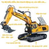  Máy xúc điều khiển 11 kênh gầu sắt xoay trục 680 độ, pin sạc 