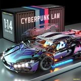  Mô hình lắp ráp siêu xe technic Lamboghini màu tím tỉ lệ 114 bản có đèn led, pin đèn, khiển đèn 