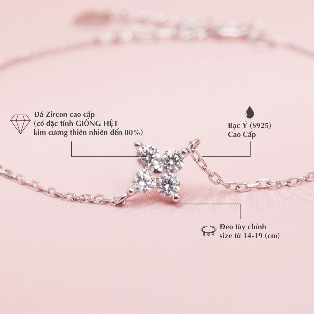 Lắc Tay Cỏ Bốn Lá Đính Đá