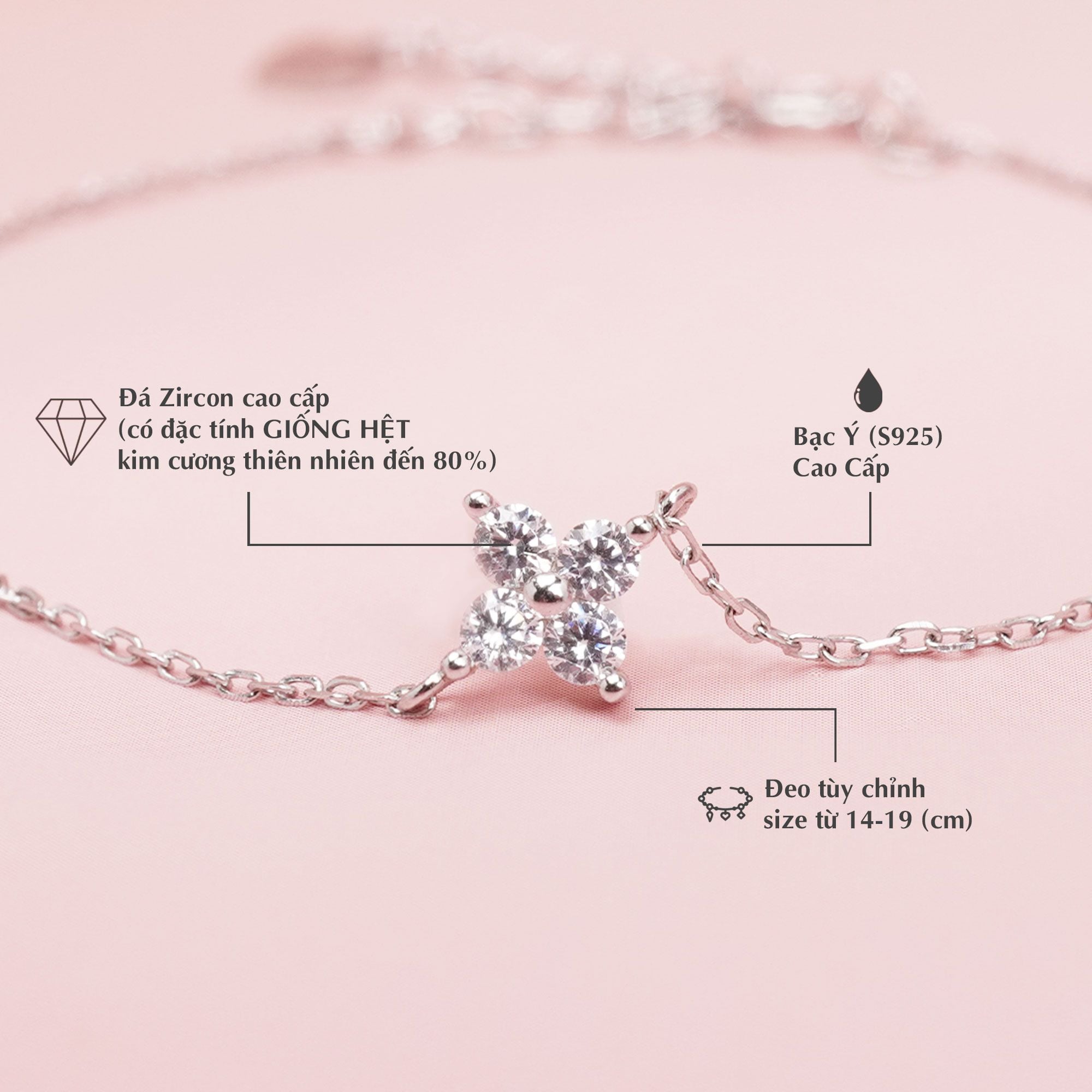 Lắc Tay Cỏ Bốn Lá Đính Đá