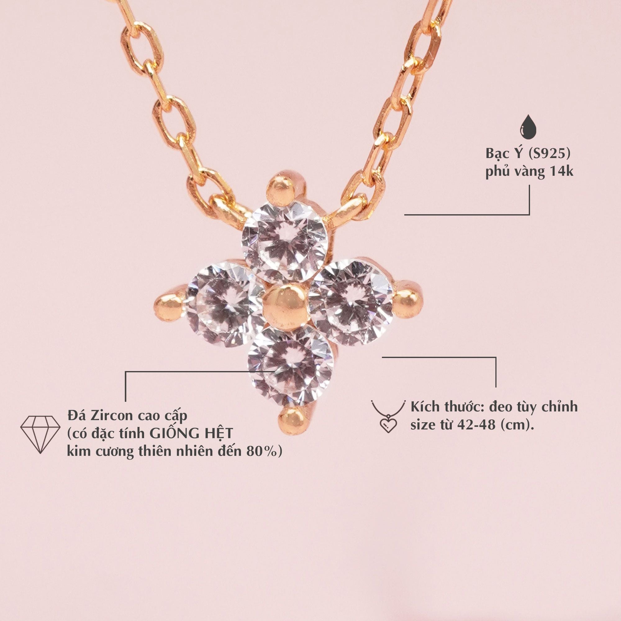 Dây Chuyền Cỏ Bốn Lá Đính Đá