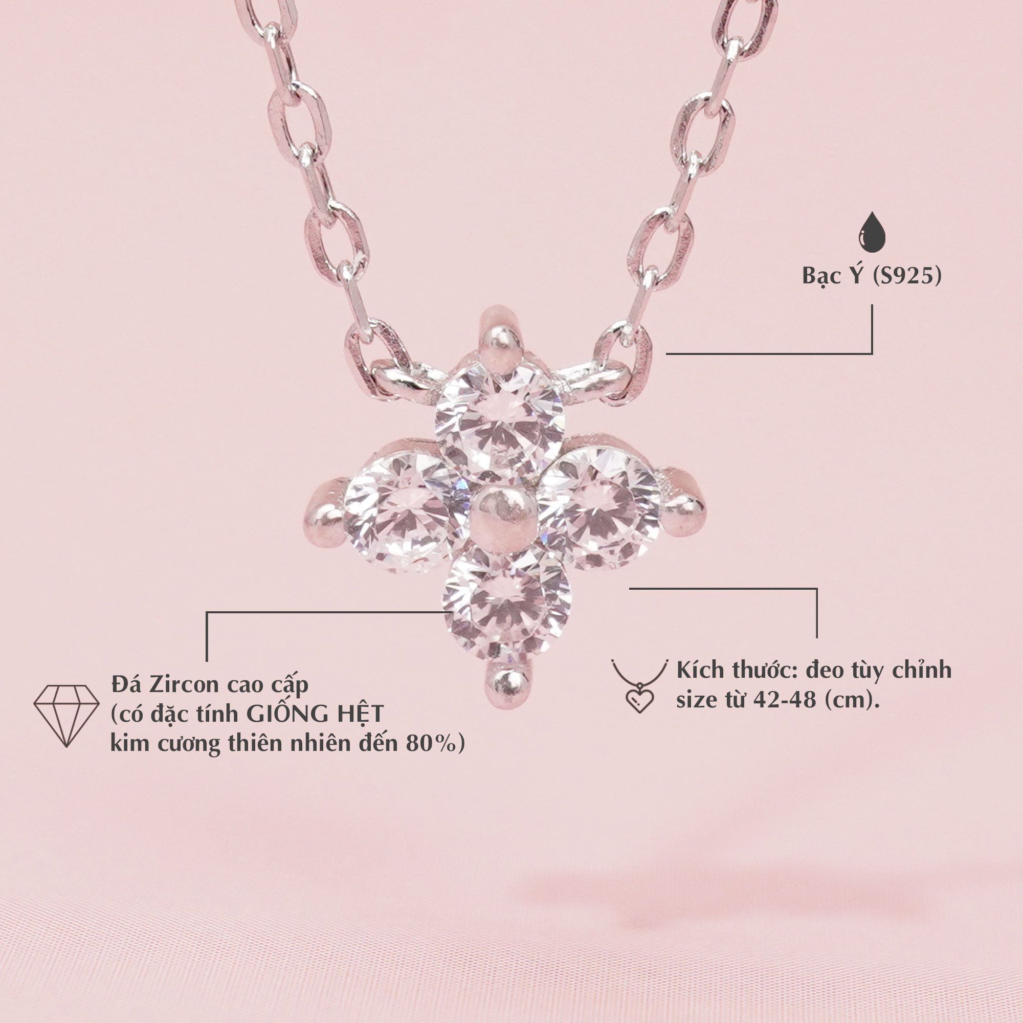 Dây Chuyền Cỏ Bốn Lá Đính Đá