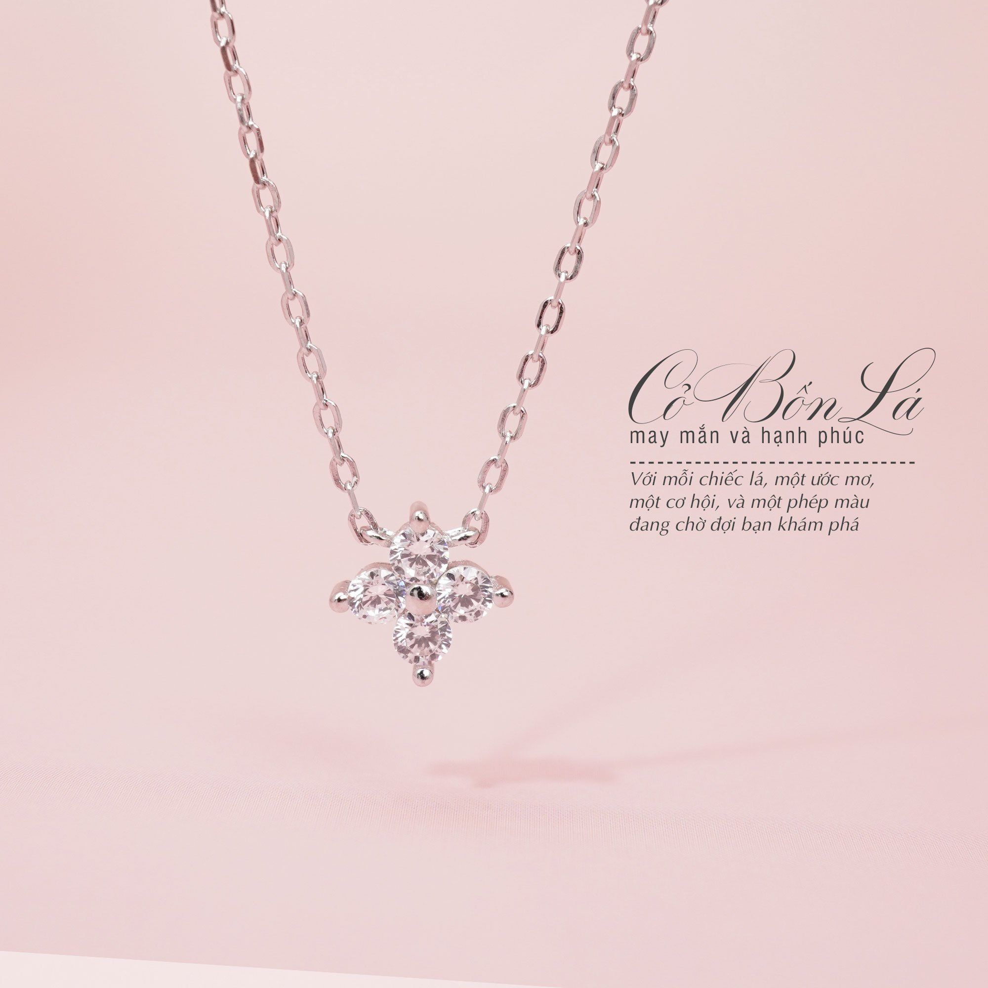 Dây Chuyền Cỏ Bốn Lá Đính Đá