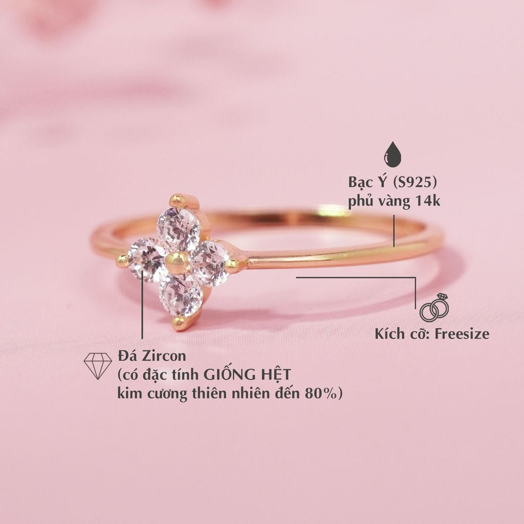 Nhẫn Cỏ Bốn Lá Đính Đá