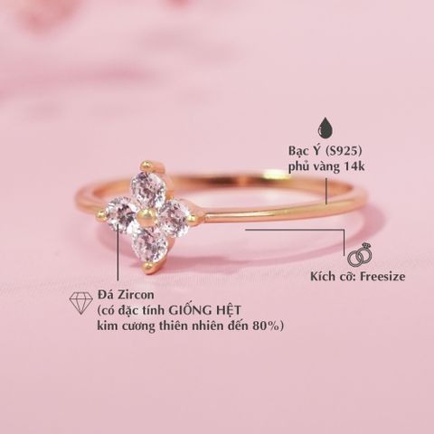 Nhẫn Cỏ Bốn Lá Đính Đá