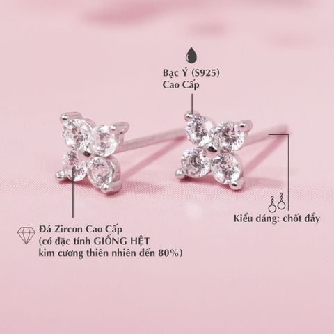 Hoa Tai Cỏ Bốn Lá Đính Đá