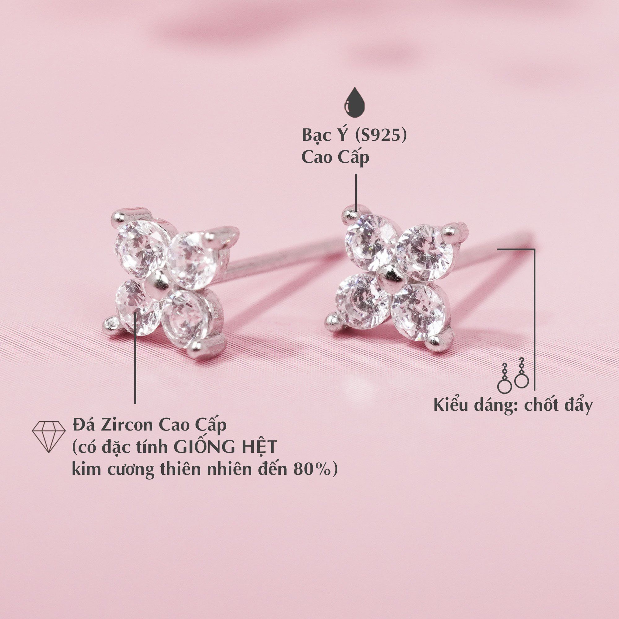 Hoa Tai Cỏ Bốn Lá Đính Đá