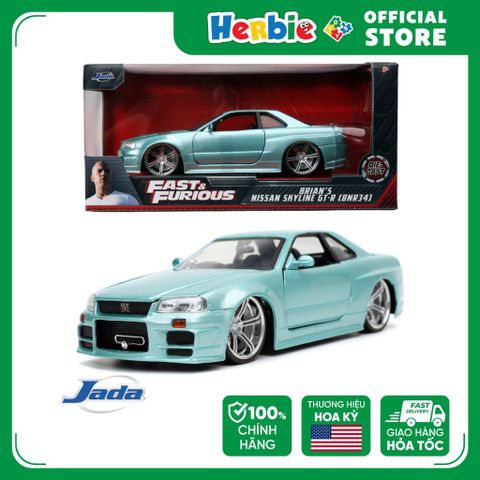 Đồ Chơi Xe Mô Hình JADA TOYS Fast & Furious Brian's Nissan Skyline GT-R R34 - Light Blue 1:24 801310326084 - Herbie Toys