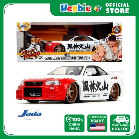 Đồ Chơi Xe Mô Hình JADA TOYS Street Fighter Ryu Figure & 2002 Nissan Skyline GT-R 1:24 35114 801310351147 - Herbie Toys