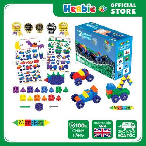 Đồ Chơi Lắp Ráp Phát Triển Trí Tuệ MORPHUN 12 Rainbow Vehicles 140 PCS MP22610 - Herbie Toys