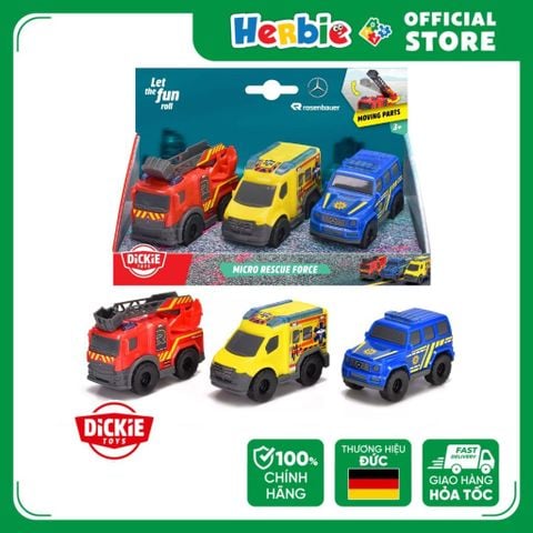Bộ 3 Đồ Chơi Xe Cứu Hộ DICKIE TOYS Micro Rescue Force 203712029 - Herbie Toys