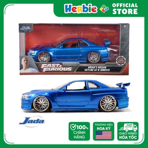 Đồ Chơi Xe Mô Hình JADA TOYS Fast & Furious Brian's Nissan Skyline GT-R R34 - Blue 1:24 97173 801310971734 - Herbie Toys