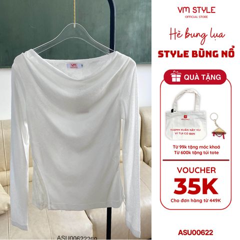 Áo Trễ Vai Tay Dài VM STYLE  Vạt Chéo Lót Ren Hoa Chất Liệu Vải Thun Giấy Sang Trọng ASU00622