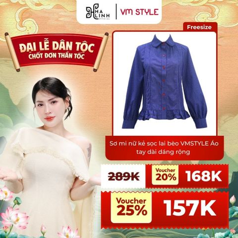 [Võ Hà Linh x VM STYLE] Sơ mi nữ kẻ sọc lai bèo VMSTYLE Áo tay dài dáng rộng SMU00252