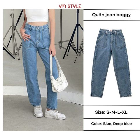 Quần jean baggy nữ VMSTYLE lưng cao túi kiểu trơn (không co giãn) đi học, đi chơi D59-N58 QJB00019