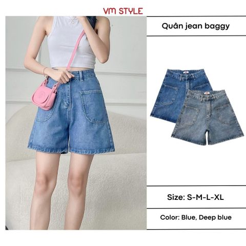 Quần short jean nữ VMSTYLE lai thường 2 túi trước cạp cao 307 - SJU00029