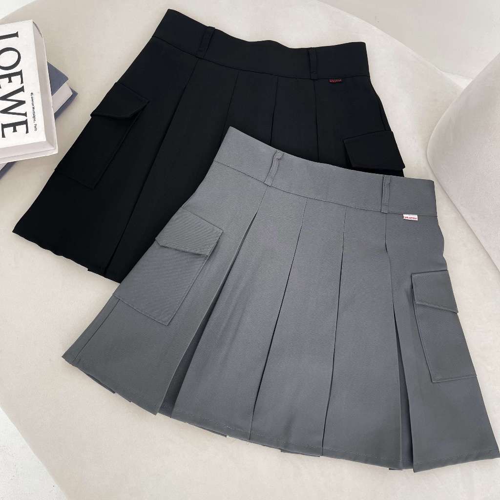 Chân váy xếp ly dáng chữ A VMSTYLE, chân váy ngắn cạp cao túi nắp bên basic đi học, đi chơi 09184 - CVN00144