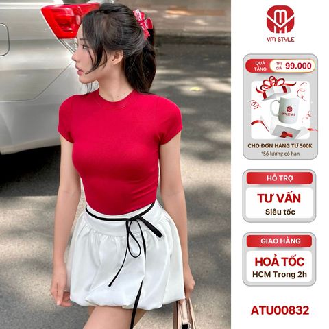 Áo thun nữ cổ tròn VMSTYLE, Áo kiểu nữ form ôm tay ngắn màu trơn đơn giản đi học, đi chơi, đi làm ATU00832