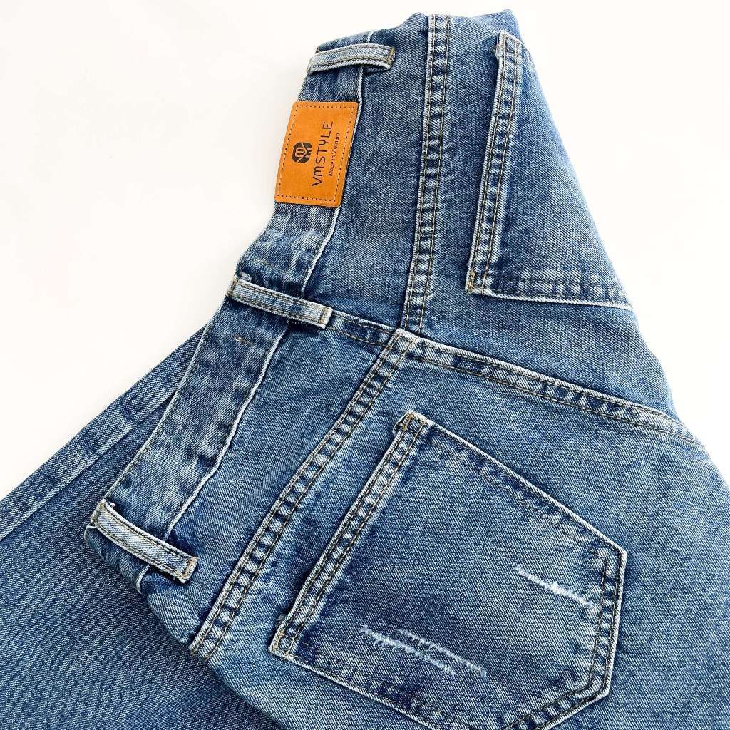 Quần jean nữ VMSTYLE baggy lưng cao tạo xước dáng suông form đẹp đi học, đi chơi - QJB00009