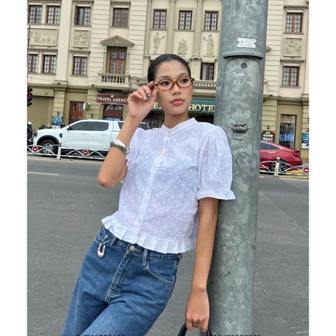 Áo Sơ Mi Tay Ngắn VM STYLE Form Lửng Tay Phồng Họa Tiết Hoa Dễ Thương Xếp Ly SMU00266