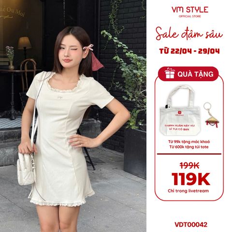 Đầm body chiết eo VMSTYLE Váy liền cổ vuông viền ren dáng ôm đi chơi VDT00042