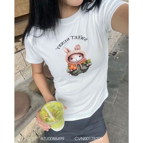 Áo thun tăm form ôm VMSTYLE, thun gân in hình cổ tròn đi học, đi chơi ATU00844