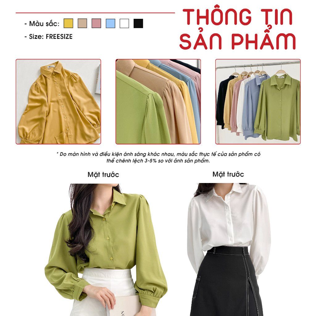 Áo sơ mi nữ tay dài, sơ mi công sở VM STYLE thiết kế tay phồng form rộng basic đi chơi, đi học, đi làm  - SMU00017