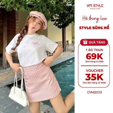Chân váy caro ngắn nữ VMSTYLE form chữ A cạp cao pastel dễ thương đi chơi, dạo phố, đi biển CVN00133