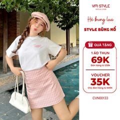 Chân váy caro ngắn nữ VMSTYLE form chữ A cạp cao pastel dễ thương đi chơi, dạo phố, đi biển CVN00133