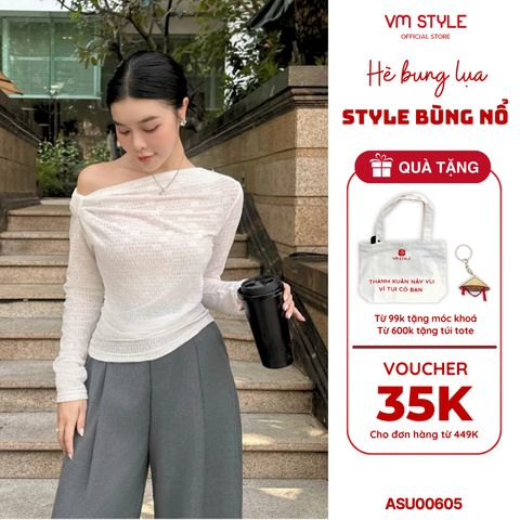 VM STYLE - Áo kiểu thun lưới trễ vai tay dài, áo thun lưới trễ vai đi chơi, di chụp hình ASU00605