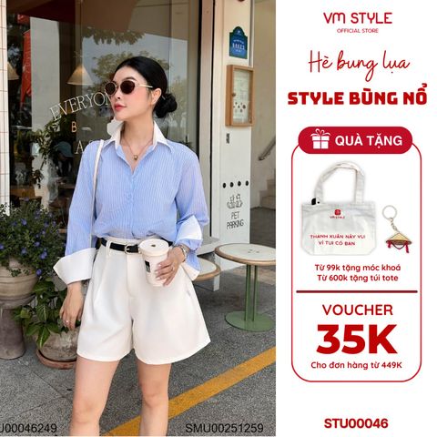 VMSTYLE - Quần short nữ ống rộng , Quần đùi trơn phối nút giả trẻ trung STU00046