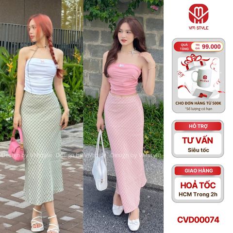 Chân váy dài VM STYLE, chân váy dáng dáng dài xoè kẻ caro nhiều màu đi biển, đi chơi, đi học - CVD00074