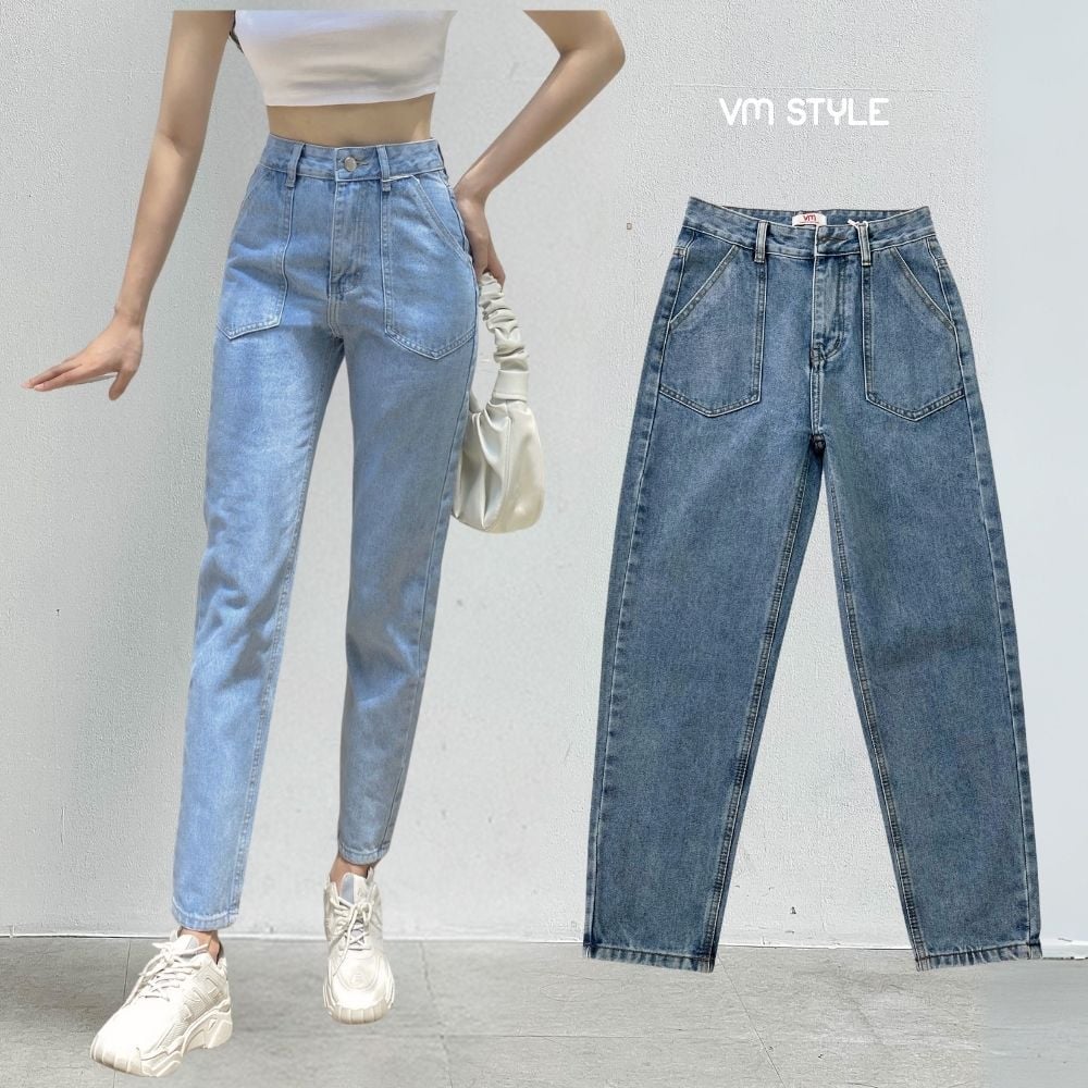 Quần jean baggy nữ VMSTYLE lưng cao túi kiểu trơn (không co giãn) đi học, đi chơi D59-N58 QJB00019