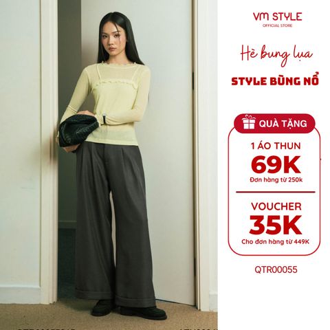 Quần Tây Ống Rộng VM STYE Lưng Cao Giấu Nút Ống Lật Lai Đi Chơi, Đi Làm QTR00055