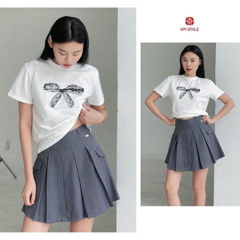 Chân váy xếp ly dáng chữ A VMSTYLE, chân váy ngắn cạp cao túi nắp bên basic đi học, đi chơi 09184 - CVN00144