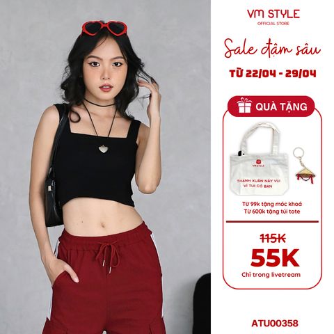 Áo 2 dây croptop nữ VMSTYLE bảng lớn trơn dáng ôm nhiều màu basic đi chơi, đi biển - ATU00358