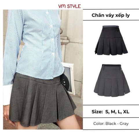 Chân váy xếp ly ngắn VMSTYLE, chân váy dáng xòe đai lưng xám đen đi học, đi chơi, đi làm CVN00172 BST DATELINE
