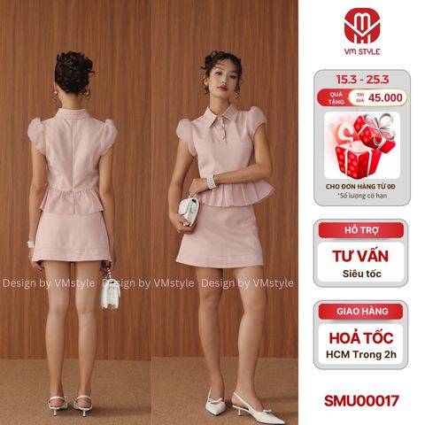 VM STYLE - Set áo kiểu sơ mi tay phối bèo chân váy chữ A, Set tiểu thư dáng ngắn đi chơi, đi chụp ảnh SBU00132