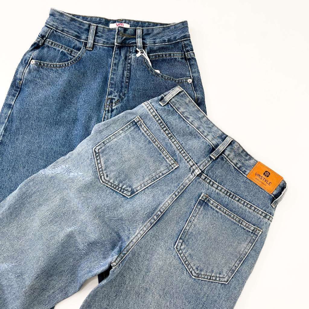 Quần jean baggy nữ VMSTYLE kiểu trơn basic cạp cao chuẩn form mặc đi học - N136 Đ146 QJB00005
