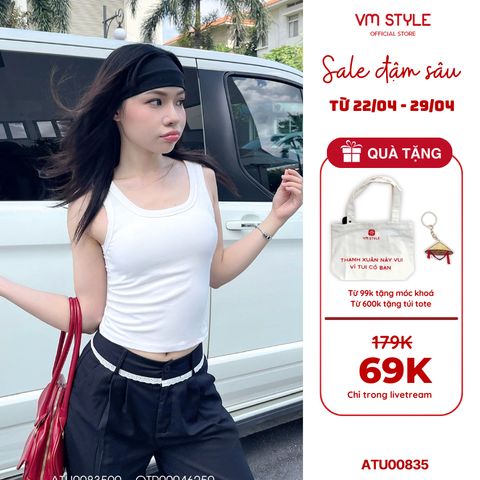Áo ba lỗ nữ CÓ MÚT VMSTYLE, Áo 3 lỗ form ôm sát nách body màu trơn basic đi học, đi chơi ATU00835