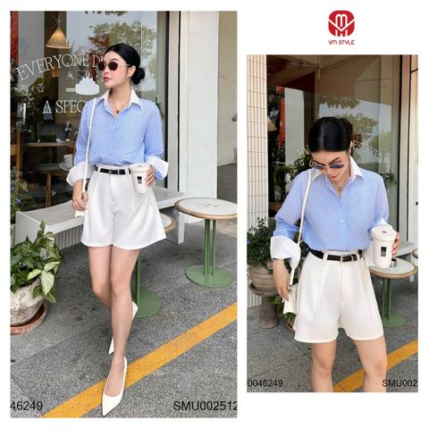 Áo Sơ Mi VM STYLE Chất Đũi Hàn Quốc Form Rộng Họa Tiết Sọc Phối Đơn Giản SMU00251