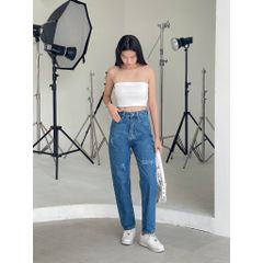 Quần jean nữ VMSTYLE baggy lưng cao tạo xước dáng suông form đẹp đi học, đi chơi - QJB00009