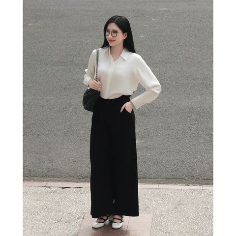 Quần tây ống rộng xếp ly lưng cao VMSTYLE, Quần âu dáng suông màu ghi đi làm QTR00054