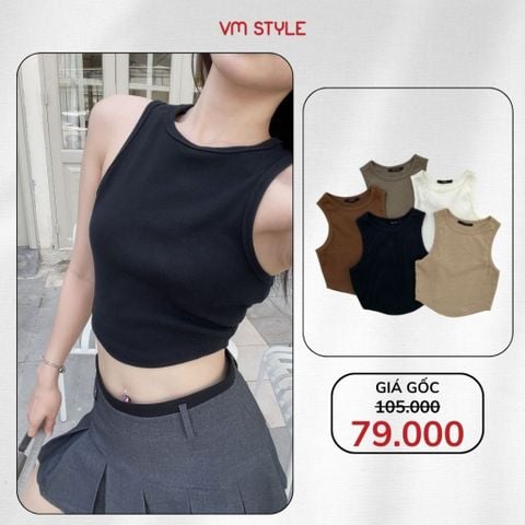Áo sát nách vạt bầu màu trơn VMTYLE, Áo thun sát nách nữ form ôm chất gân tăm mềm mại đi học, đi chơi ATU00837