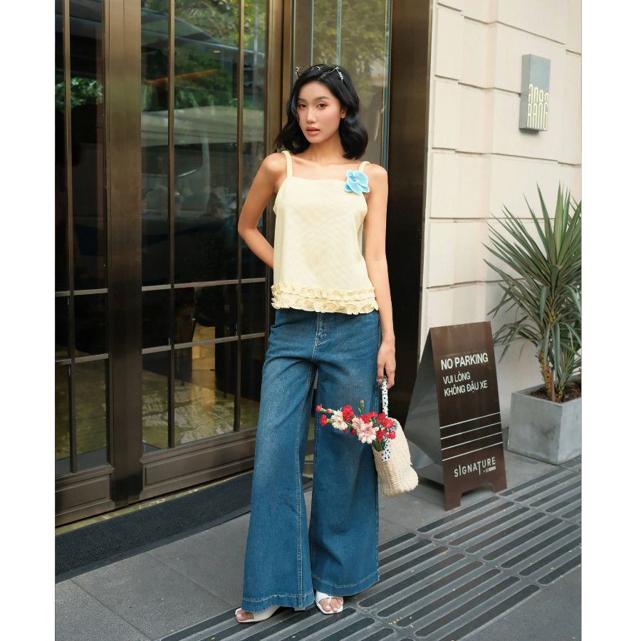 Áo Hai Dây Croptop VM STYLE Áo Hai Dây Có Thun Co Dãn Phối Bèo Kem Dây ASU00627