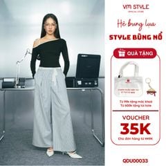 Quần Ống Rộng Họa Tiết Sọc VM STYLE Lưng Thấp Kèm Dây Cột Ren Hoa QDU00033